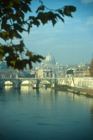 Rome and the Tiber River- with the dome of St. Peter's Bacilica in the background.